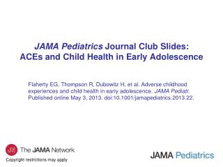 JAMA Pediatrics Journal Club Slides: ACEs and Child Health in Early Adolescence