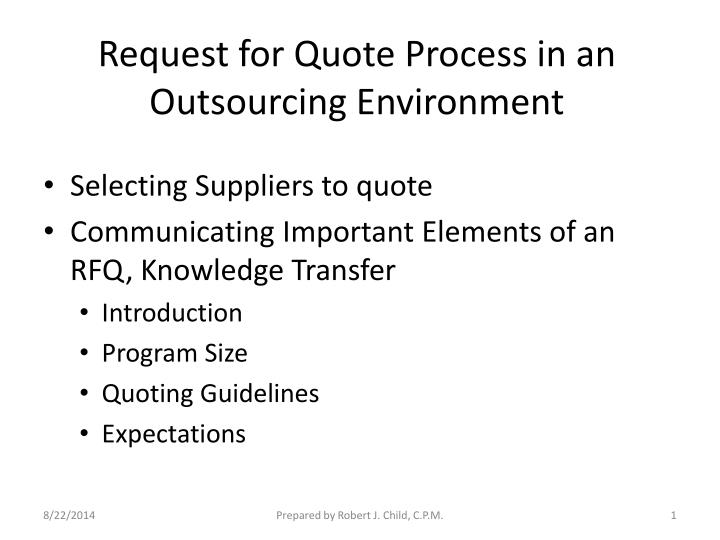 request for quote process in an outsourcing environment