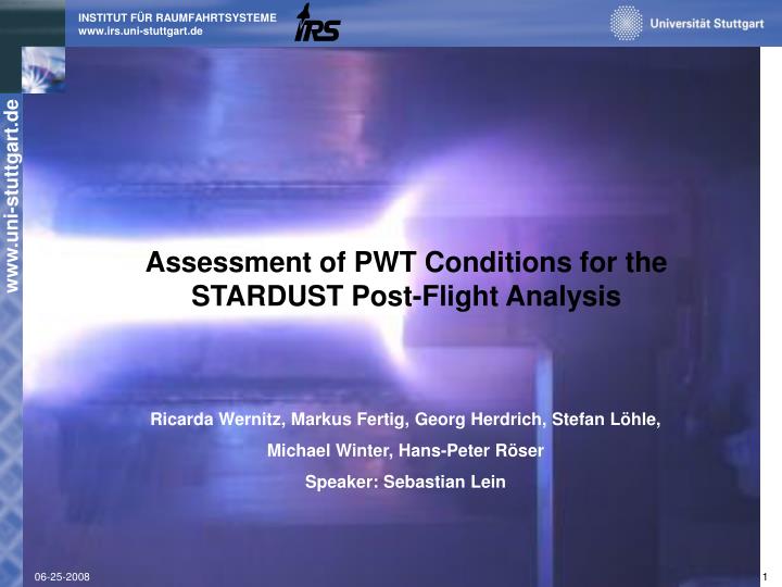 assessment of pwt conditions for the stardust post flight analysis