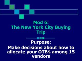 Mod 6: The New York City Buying Trip