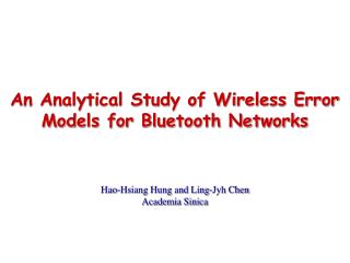 An Analytical Study of Wireless Error Models for Bluetooth Networks