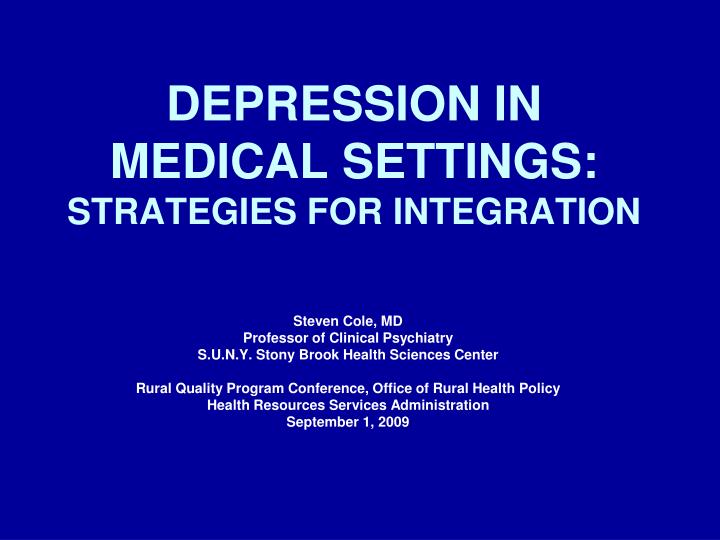 depression in medical settings strategies for integration