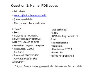 Question 1: Name, PDB codes