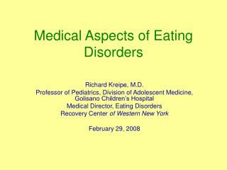 Medical Aspects of Eating Disorders