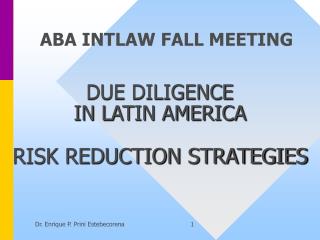DUE DILIGENCE IN LATIN AMERICA RISK REDUCTION STRATEGIES