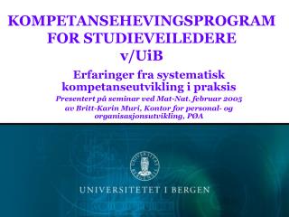 kompetansehevingsprogram for studieveiledere v uib
