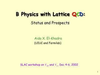 B Physics with Lattice Q C D :