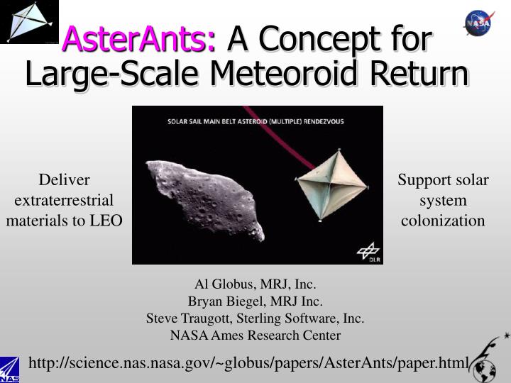asterants a concept for large scale meteoroid return