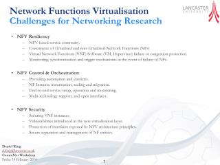 Network Functions Virtualisation Challenges for Networking Research