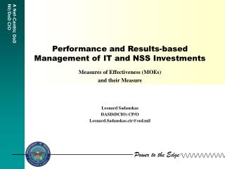 Performance and Results-based Management of IT and NSS Investments