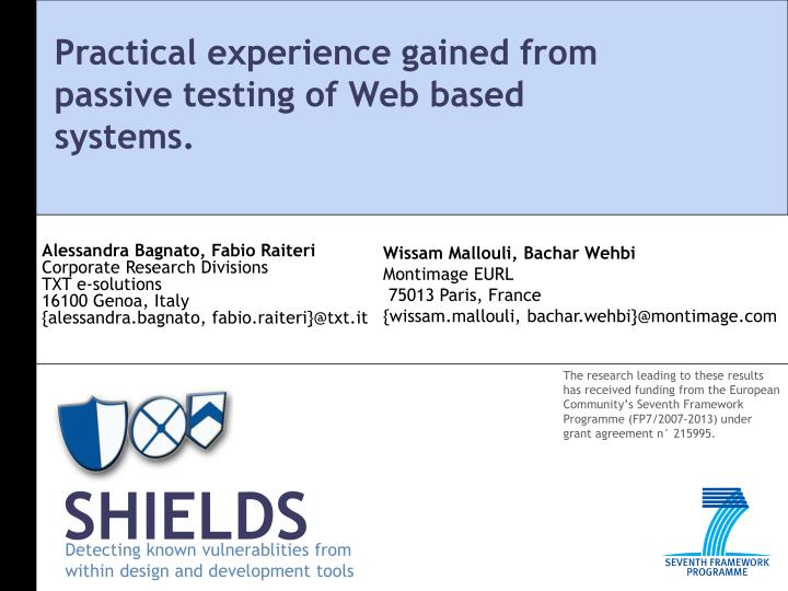 practical experience gained from passive testing of web based systems