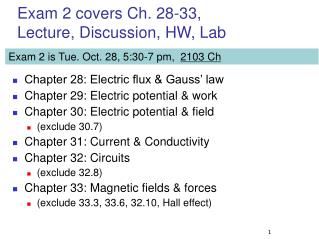 Exam 2 covers Ch. 28-33, Lecture, Discussion, HW, Lab