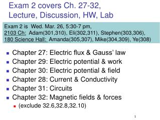 Exam 2 covers Ch. 27-32, Lecture, Discussion, HW, Lab