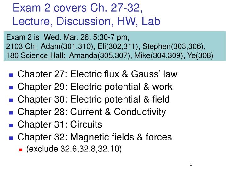 exam 2 covers ch 27 32 lecture discussion hw lab