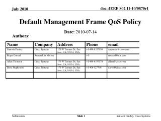 Default Management Frame QoS Policy