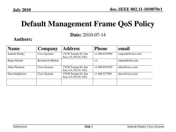 default management frame qos policy