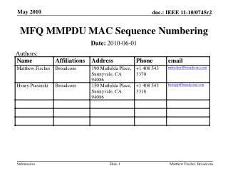 MFQ MMPDU MAC Sequence Numbering