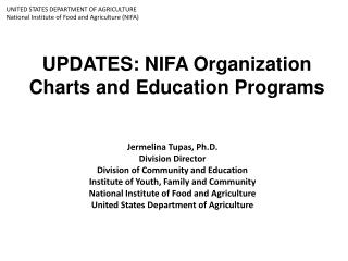 UPDATES: NIFA Organization Charts and Education Programs