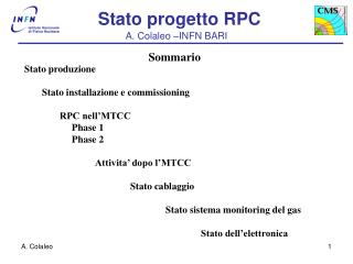 Stato produzione Stato installazione e commissioning RPC nell’MTCC 	 Phase 1 	 Phase 2