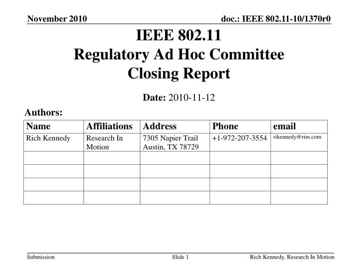 ieee 802 11 regulatory ad hoc committee closing report