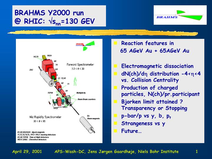 brahms y2000 run @ rhic s nn 130 gev