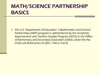 MATH/SCIENCE PARTNERSHIP BASICS