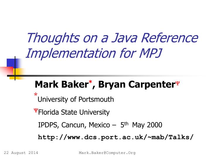 thoughts on a java reference implementation for mpj