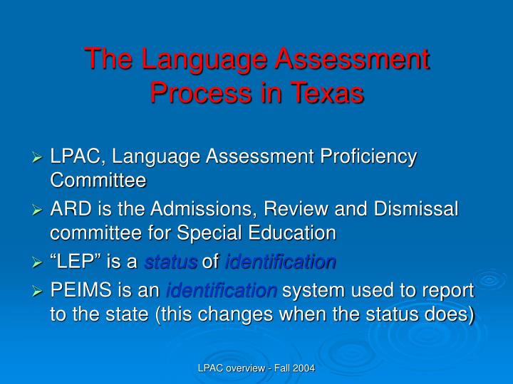 the language assessment process in texas