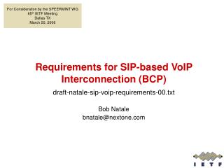 Requirements for SIP-based VoIP Interconnection (BCP)