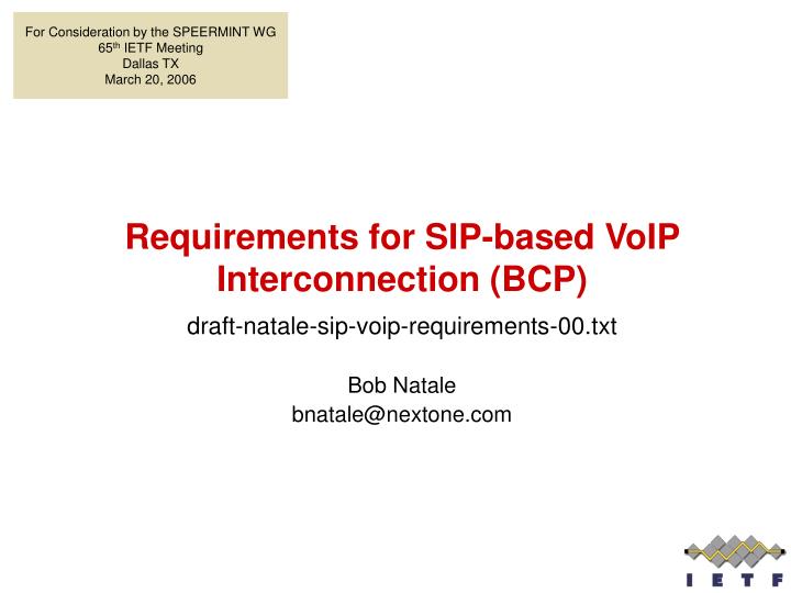 requirements for sip based voip interconnection bcp
