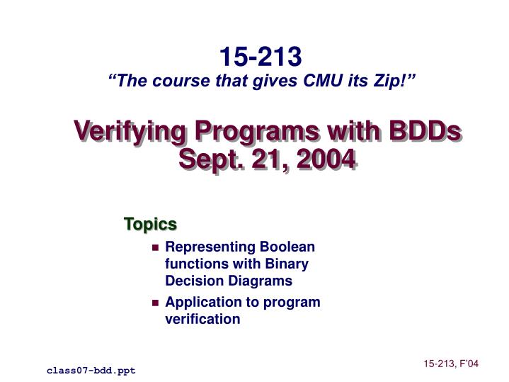 verifying programs with bdds sept 21 2004