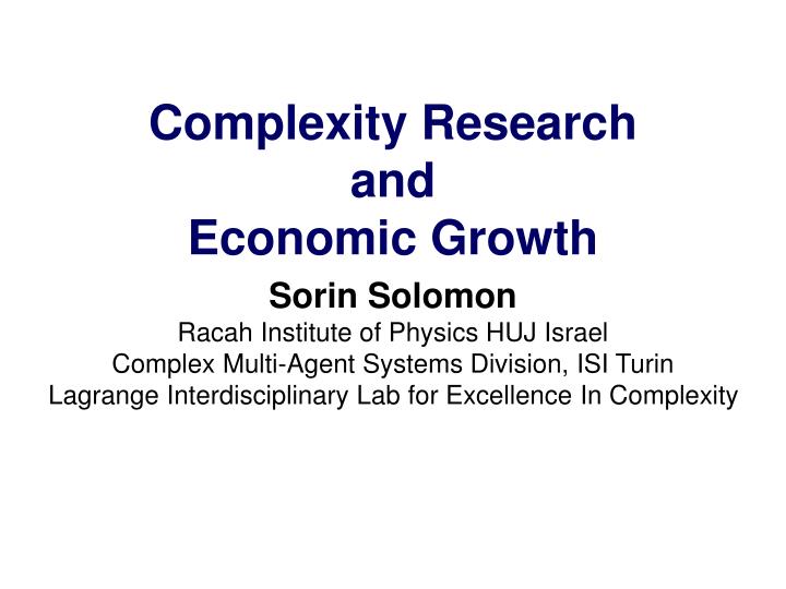complexity research and economic growth