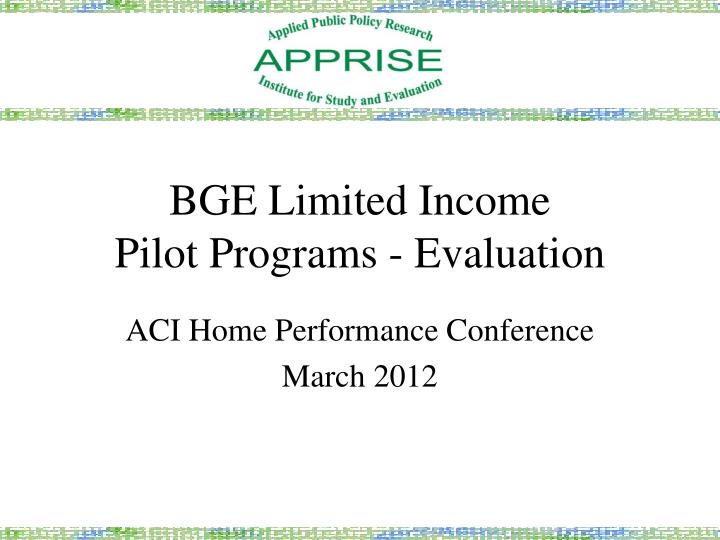 bge limited income pilot programs evaluation