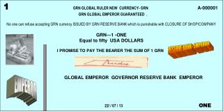 1 GRN GLOBAL RULER NEW CURRENCY- GRN A-000001