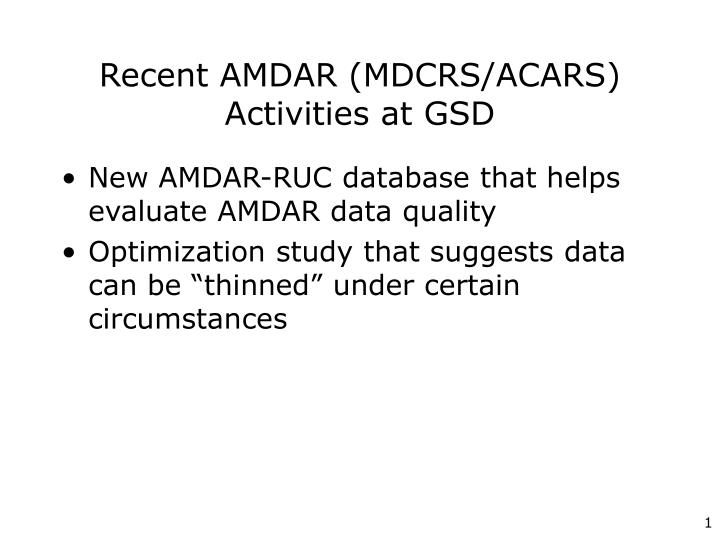 recent amdar mdcrs acars activities at gsd