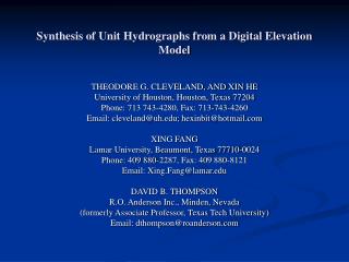 Synthesis of Unit Hydrographs from a Digital Elevation Model