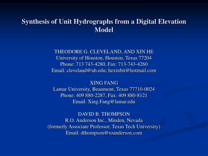 synthesis of unit hydrographs from a digital elevation model