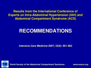 RECOMMENDATIONS Intensive Care Medicine 2007; 33(6): 951-962