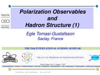 Polarization Observables and Hadron Structure (1)