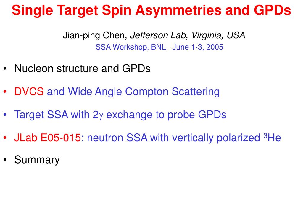 PPT - Single Target Spin Asymmetries and GPDs PowerPoint Presentation ...