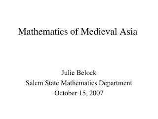 Mathematics of Medieval Asia