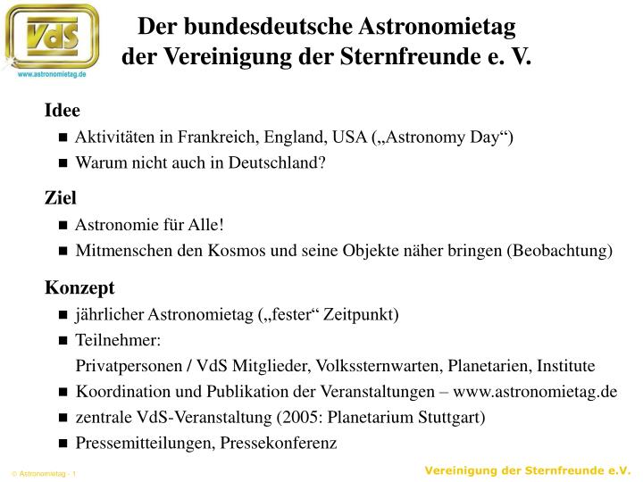 der bundesdeutsche astronomietag der vereinigung der sternfreunde e v