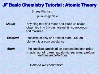 JF Basic Chemistry Tutorial : Atomic Theory