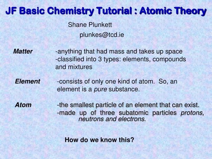 jf basic chemistry tutorial atomic theory