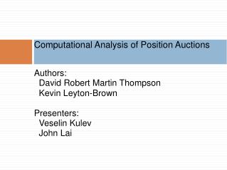 Computational Analysis of Position Auctions