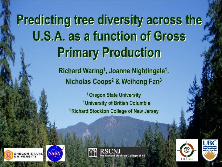 predicting tree diversity across the u s a as a function of gross primary production