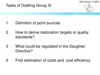Tasks of Drafting Group III
