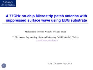 A 77GHz on-chip Microstrip patch antenna with suppressed surface wave using EBG substrate