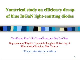Numerical study on efficiency droop of blue InGaN light-emitting diodes