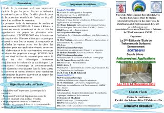 Organisent La 2 ème Edition de l’Ecole de Traitements de Surface et Environnement ECOTSE-2013